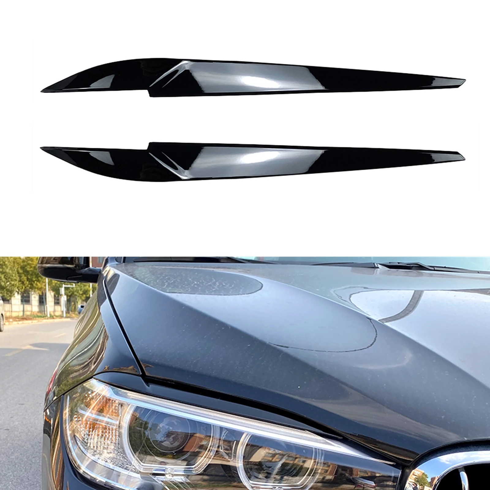 

For BMW X5 X6 F15 F16 2014-2018 Glossy Black Headlight Eyebrow Headlamp Eyelid Trim Car Front Head Light Lamp Cover Sticker Brow