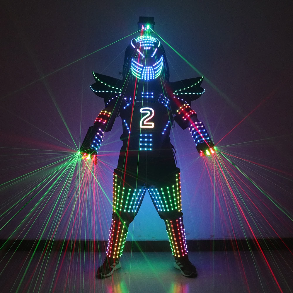 Full Color LED Robot Suit Stage Dance Glowing Jacket Clothes Party Cosplay Disco Team Wear LED Luminous Costume Laser Light