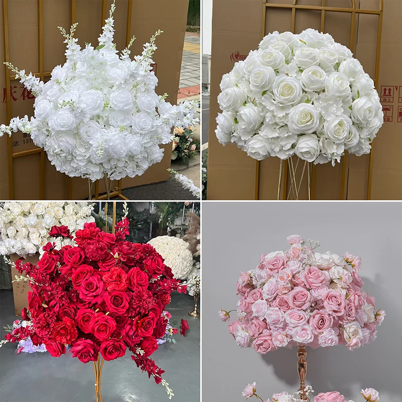 Customized White Aritificial Flower Ball Road Leading Rose Hydrange Silk Flower Ball Wedding Decoration Table Centrepiece Deocr