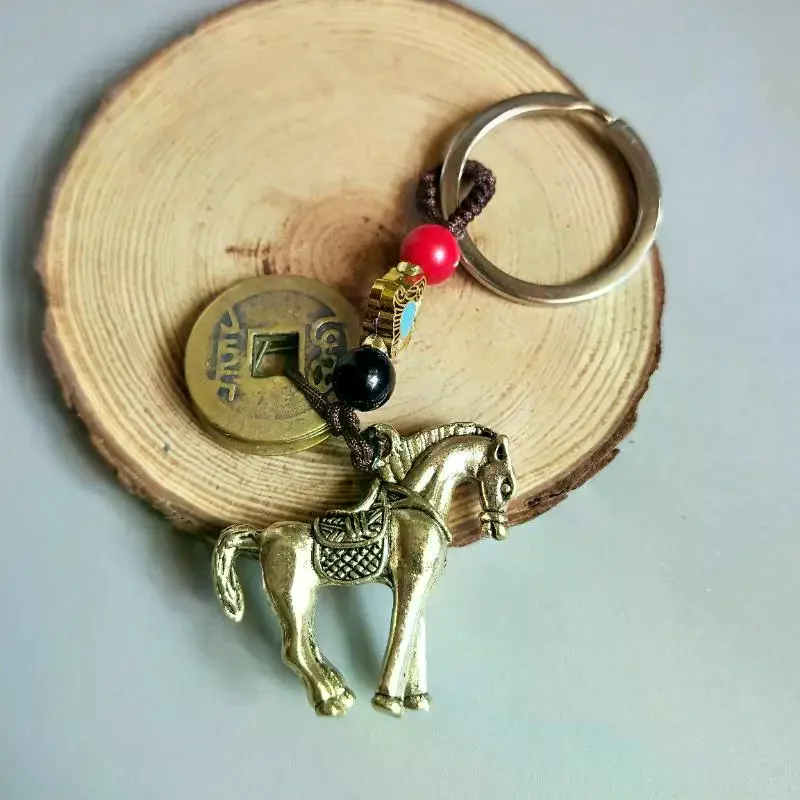 Chinese Zodiac Keychain: Brass Alloy Lucky Feng Shui Copper Coins Handwoven Lanyard Car Decor
