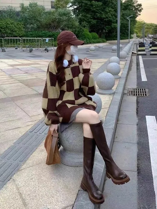 السيدات Thiened كسول Sle محبوك سترة الخريف الشتاء جديد وصول دافئ دافئ فضفاض صالح جولة Ne Long Sve أعلى