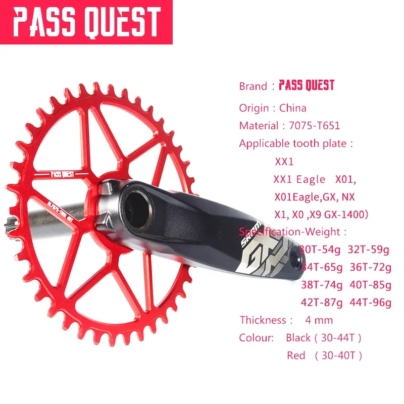 PASS QUEST-MTB Sepeda Crankset Lebar Sempit, Hitam, Dudukan Langsung untuk DUB X1 XX1 X01 X0 X9 GX NX SX GXP, Sepeda Kerikil 28-44T, Diskon 0Mm