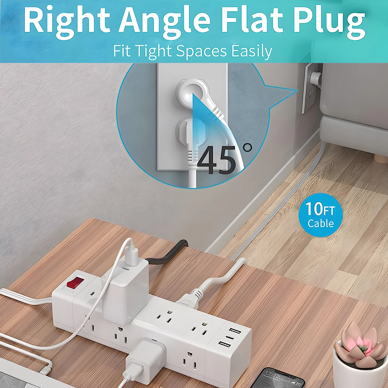 Prese Multiple ciabatta presa a 12 vie con porte USB spina americana cavo di prolunga elettrica spina piatta per montaggio a parete per l'home Office