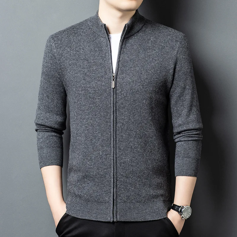 

% Wool Zipper Stand Collar Knitted Cardigan Men'S Wool Sweater Autumn Winter Thickened Warm Sweater Men
