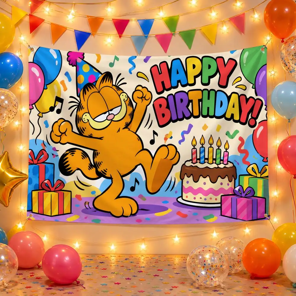 Comic Character Garfield Flags Birthday Party Flags Decorative  Banner for Outdoor Garden  Party Home Wall Hanging Decor