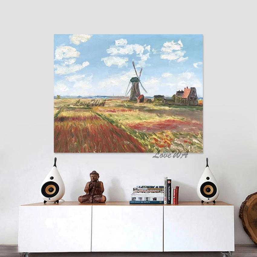 

Simple Windmill Textured Wall,Abstract Art Oil Paintings Frameless,Landscape Picture Handmade Artwork Canvas Decoration Gifts