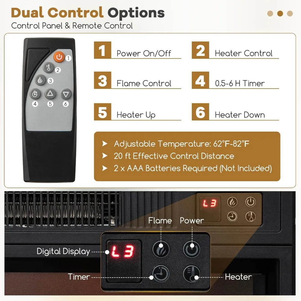 65 TV Electric Fireplace Media Stand with 23 Insert, 3-Level Flames, Entertainment Center