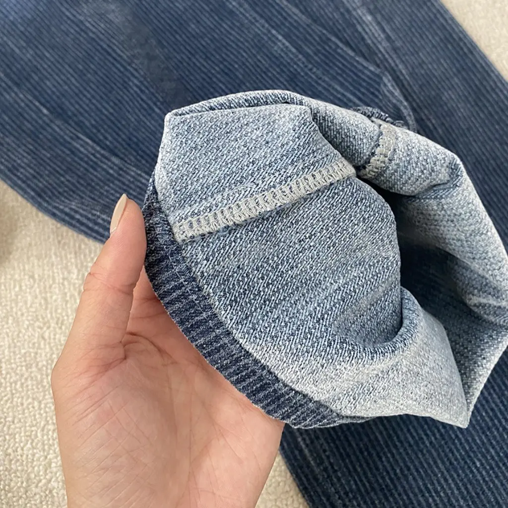 

Зимние утолщенные широкие джинсы с высокой талией, дизайн из синели и хлопка с наклонной строчкой F120409