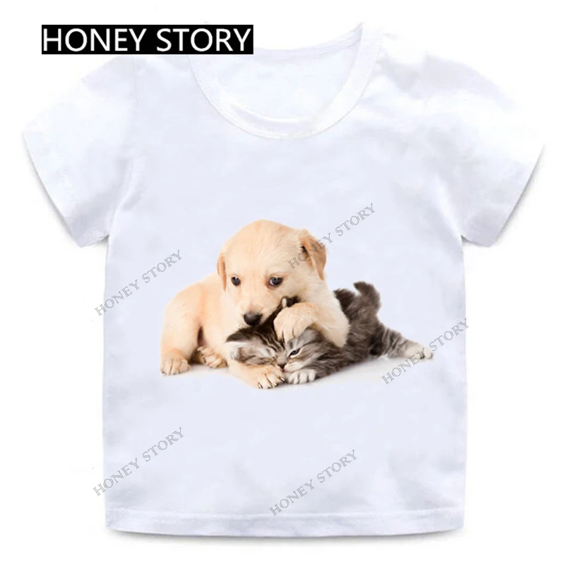 3D Cute Cast Kids T Shirt Europe and The United States Hot 3D Cat Print Children's White T-shirt Short Sleeve Summer