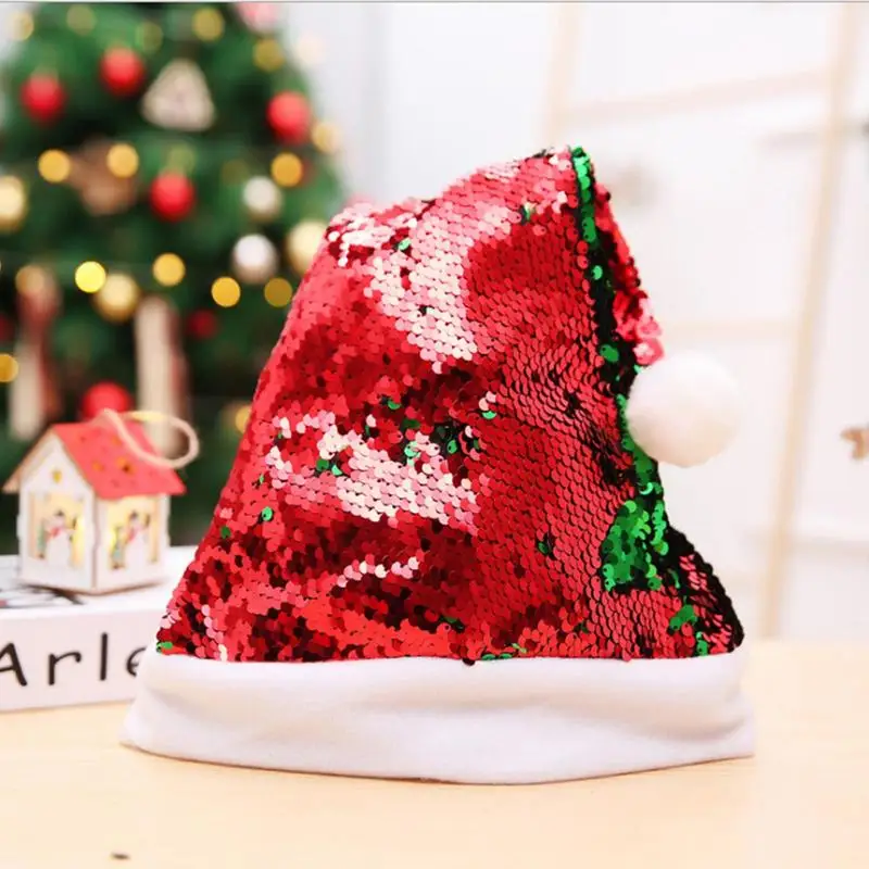 Sparkly Santa Hat Double Side Reversible Sequin Santa Hats Glitter Sparkle Sequin Hats Santa Costume Hat With Shiny Sequins And