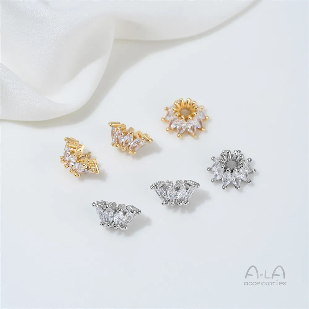 T379 14K Gold-plated Zircon Lotus Flower Stand Flower Cap Spacer Beads Diy Handcrafted Beaded Necklace Jewelry Accessories view 2