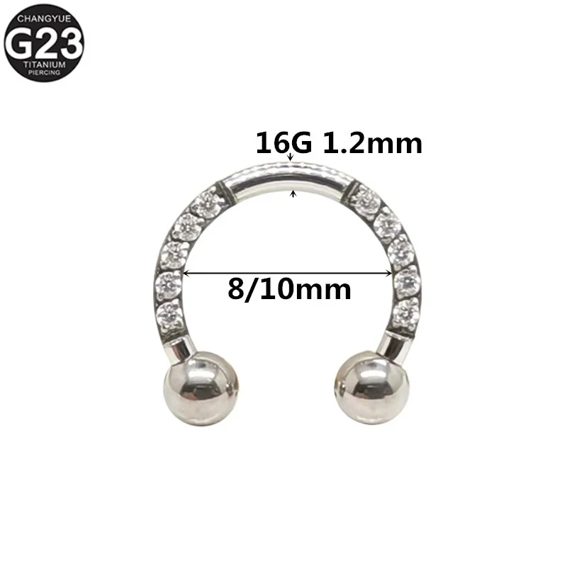 10PC G23 Titanium Piercing Earrings CZ Hoop Nose Ring Septum Lip Circular Barbell Horseshoe Tragus Helix Nose Studs Body Jewelry