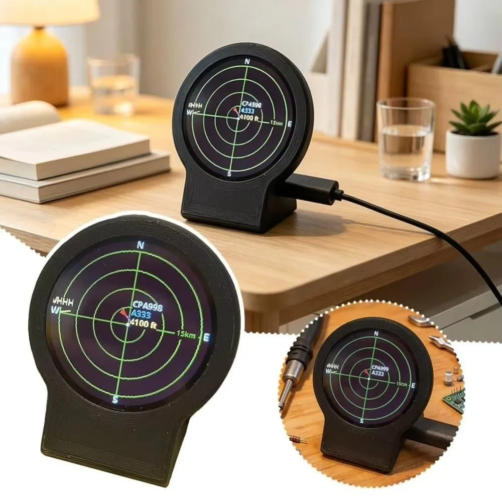 3D Printed Case Flight Tracker Gadget Real-Time Display USB Powered ADS-B Flight Tracker Sonar Grid Screen Desk Radar Display