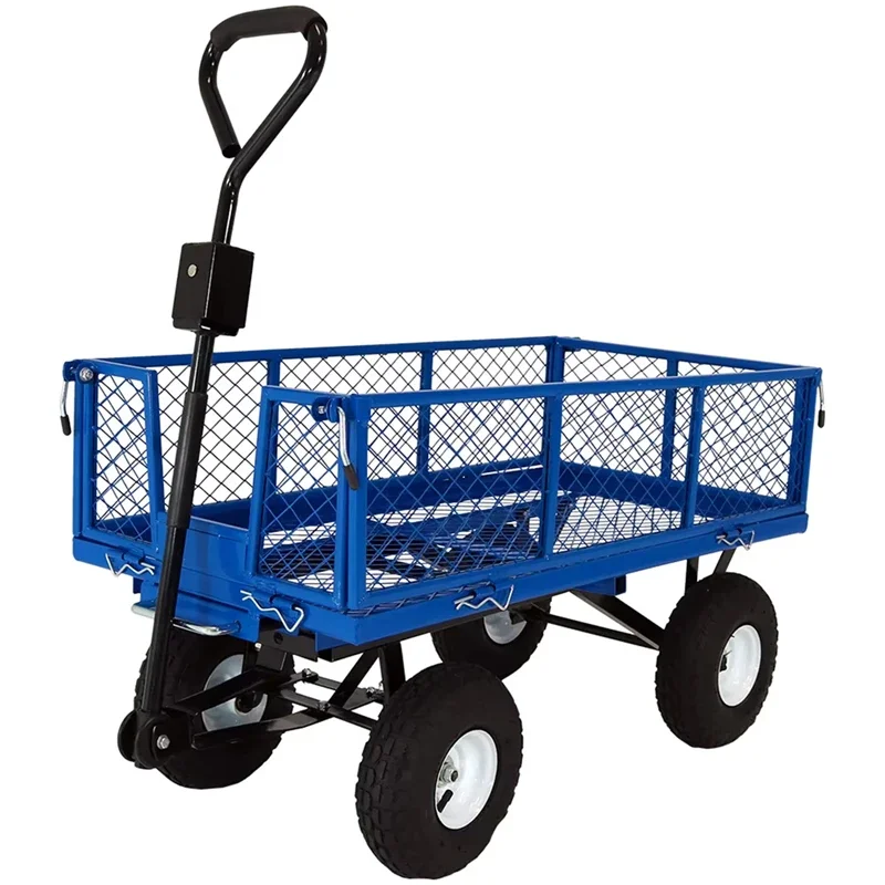 

Heavy Duty Home Garden Wagon Cart Garden Hand Trolley Pneumatic 4 Wheel Platform Cart with Wheel Fold Cart
