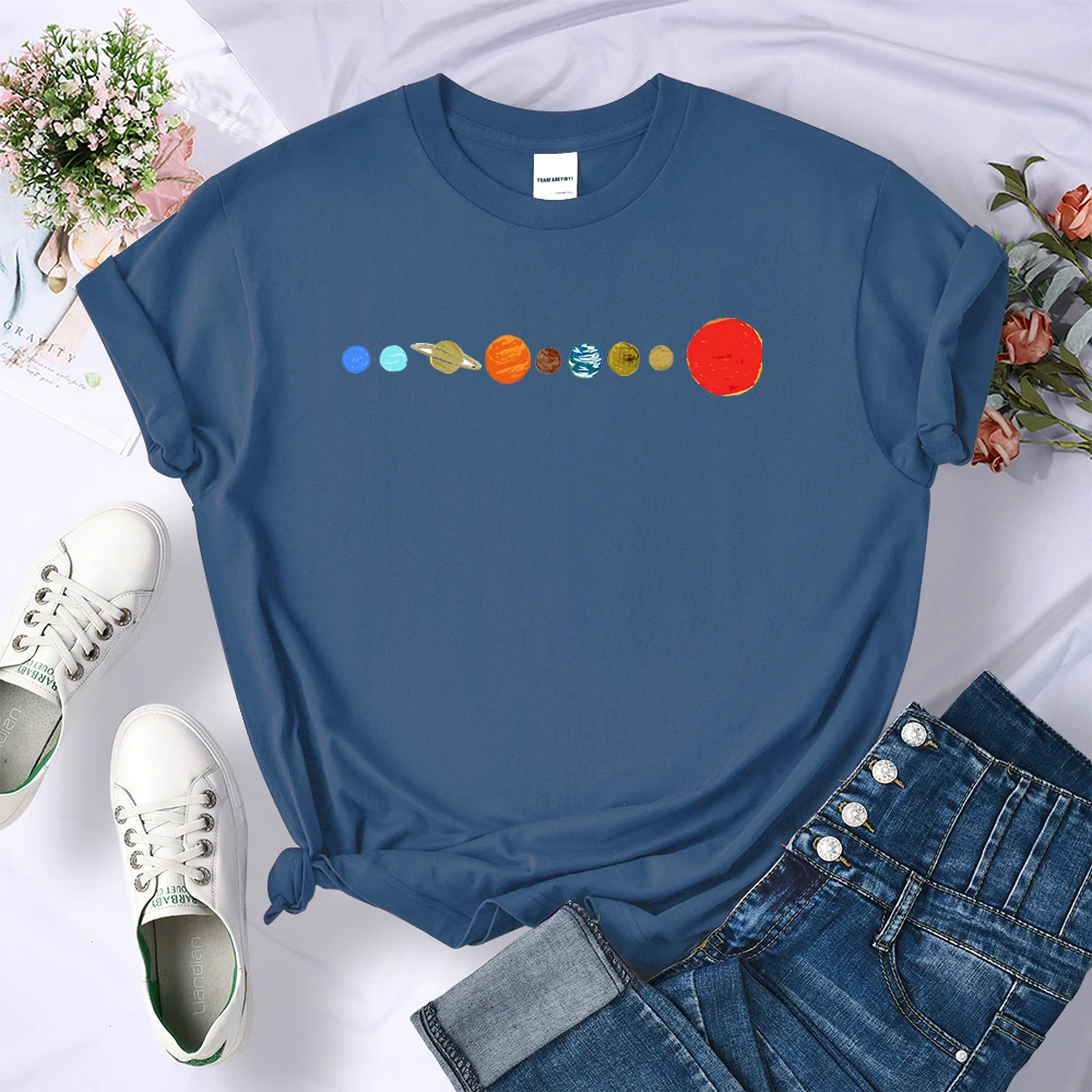 The Eight Planets Of The Solar System Clothes Women Loose Oversize T-Shirts Crewneck Summer Tshirt Fashion Brand Womens T-Shirt