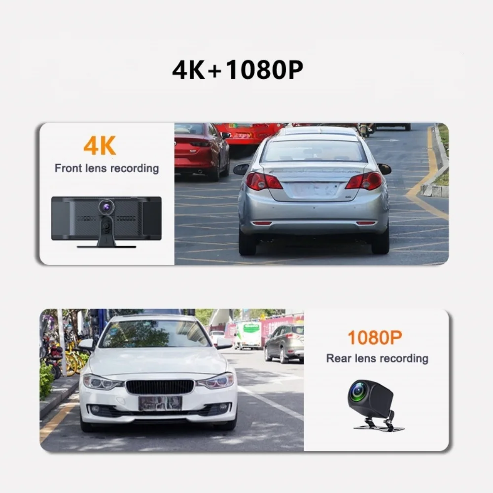 10.26 Inch Car Dvr 4K 3840*2160P  Dash Cam Rearview Dashboard Dual Lens Android Auto&Carpaly Camera Driving Recorder