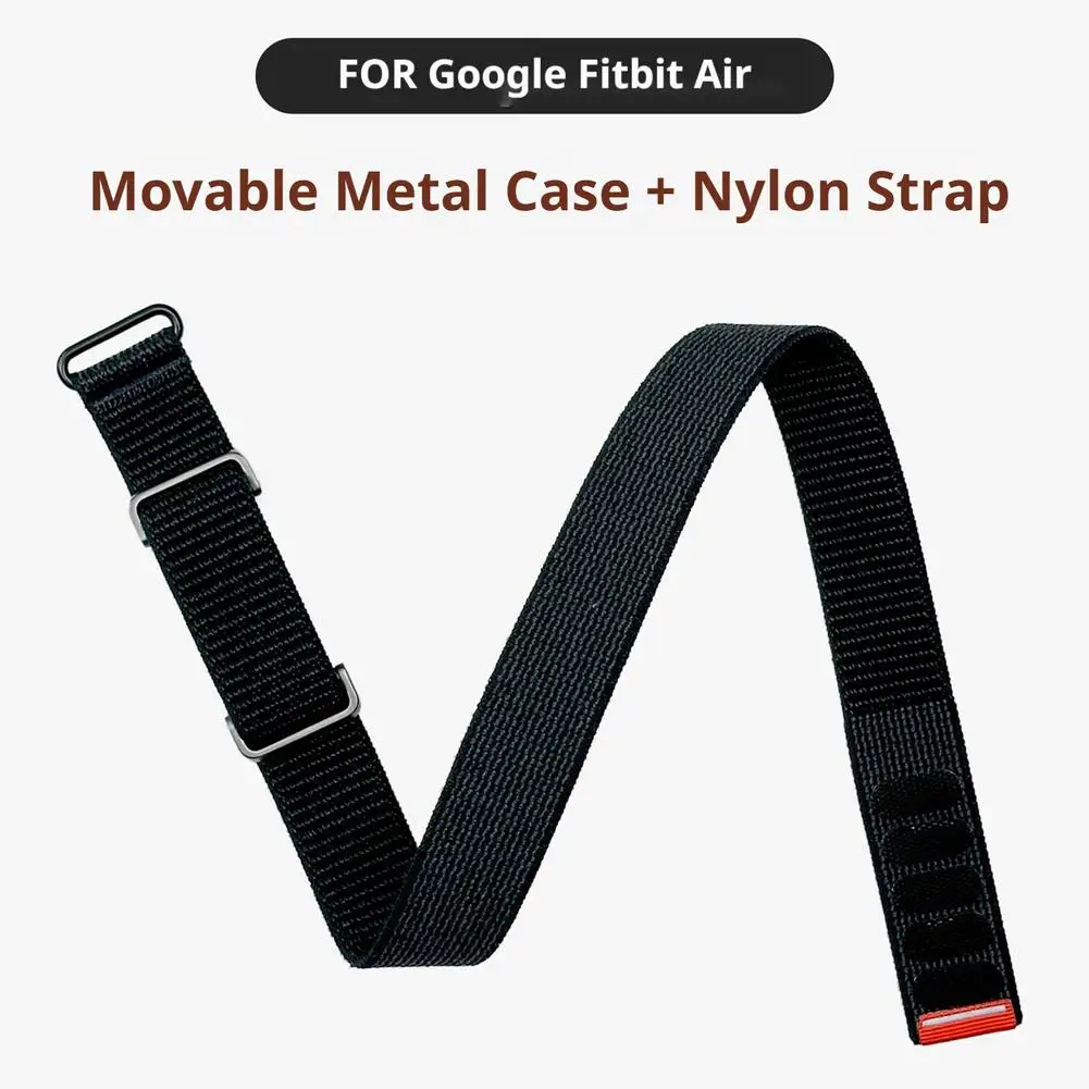 For Google Fitbit Air Adjustable Nylon Extended Loop Armband With Slidable Metal Protective Shell Breathable Wrist And Upper Arm