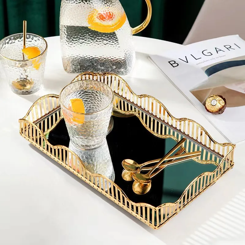 

Gold Crystal Tray Organizer Vanity Toiletries Storage Serving Plate Gift