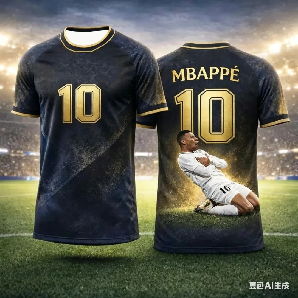 Das neue Sommer-Fußball-T-Shirt für Kinder mit 3D-Druck von Mbappé ist feuchtigkeitsableitend und atmungsaktiv, geeignet für den täglichen Gebrauch. – Detail 4