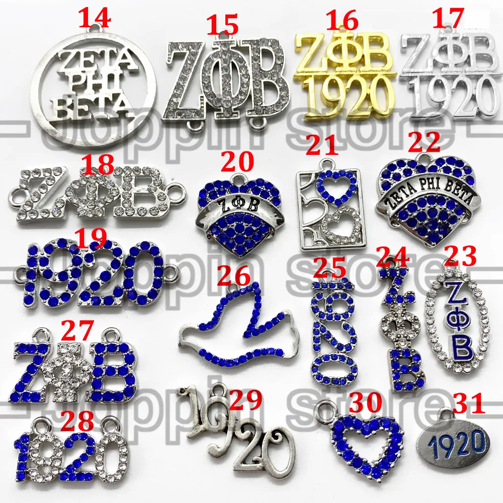 5 pcs greek letter society ZETA PHI BETA sorority symbol label 1920 rhinestone metal charm pendant