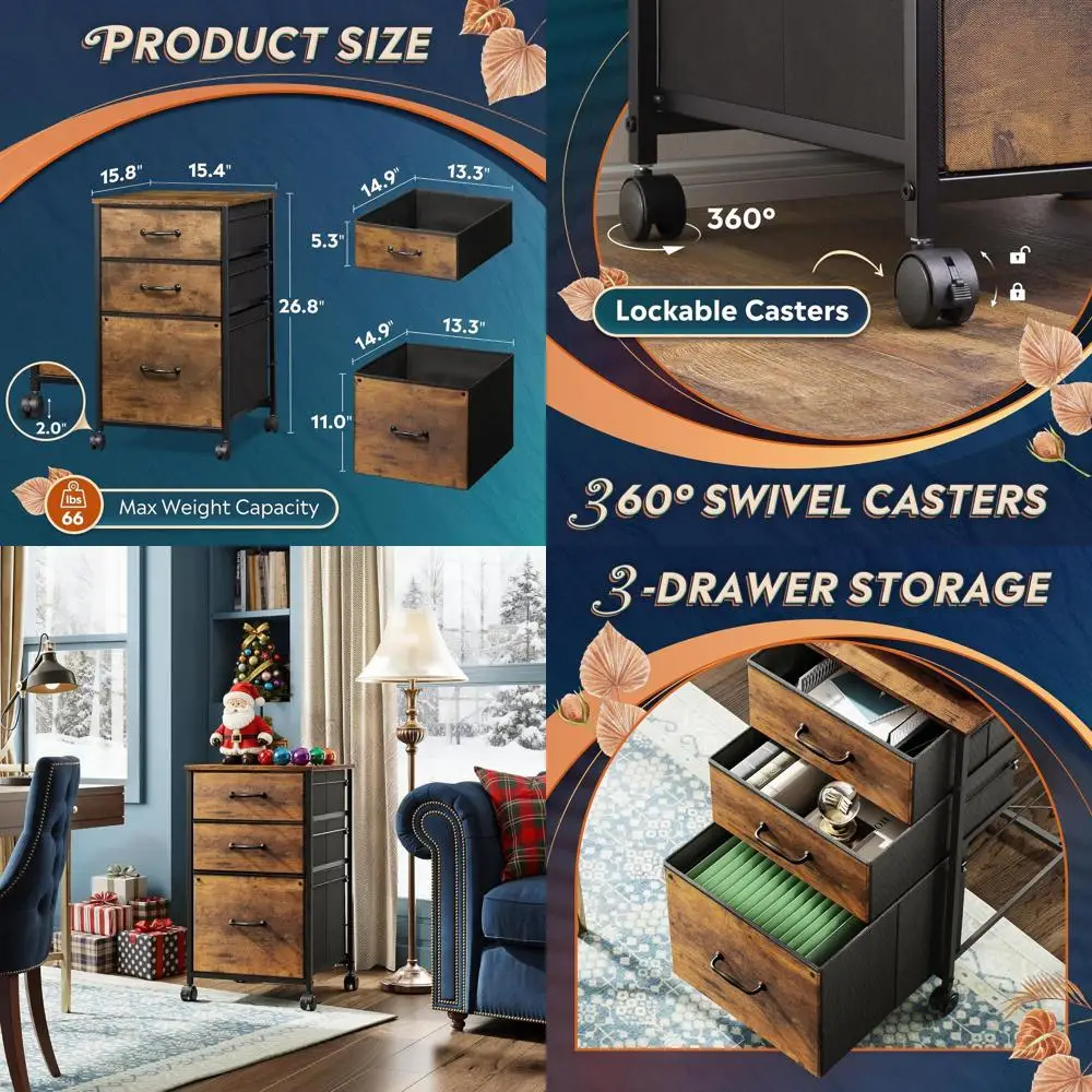 

Коричневая подставка для принтера в деревенском стиле с 3 ящиками и вертикальным картотечным шкафом для формата A4/писью, для домашнего офиса