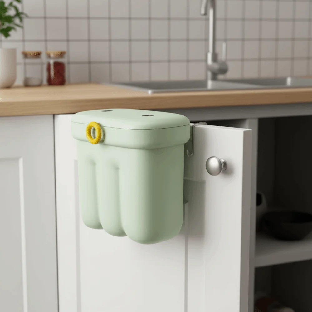 

Современный мультяшный кухонный мусорный бак большой емкости, пластиковый мусорный бак с крышкой, защита от запаха, дверная корзина для шкафа, утилизация пищевых отходов