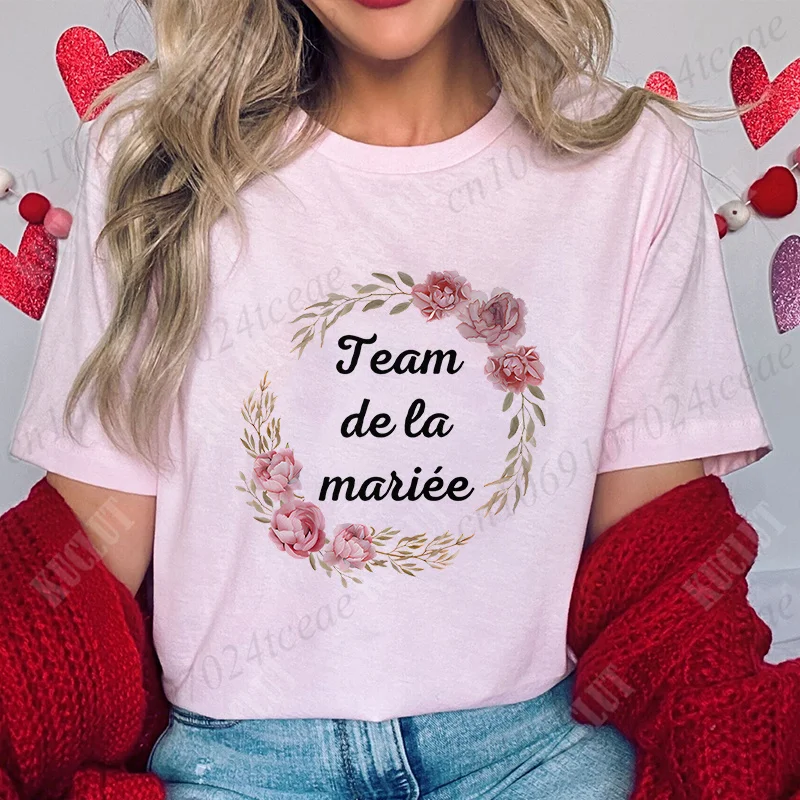 Girls Single Farewell Bachelorette Party Evjf Tops Team Future Bride T-Shirt Short Sleeved Tee French Women Bridal Wedding Shirt image 4