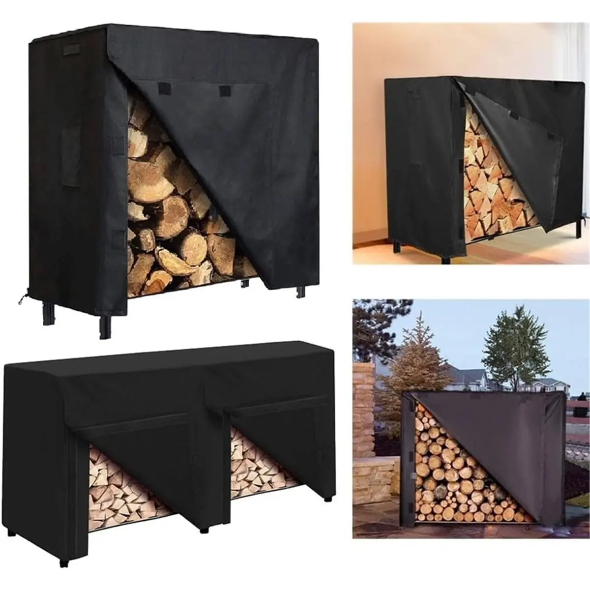 ABKM Firewood Log Rack Cover for 4FT Outdoor Storage, Waterproof Dust Sun Protection with Ventilation and Handles
