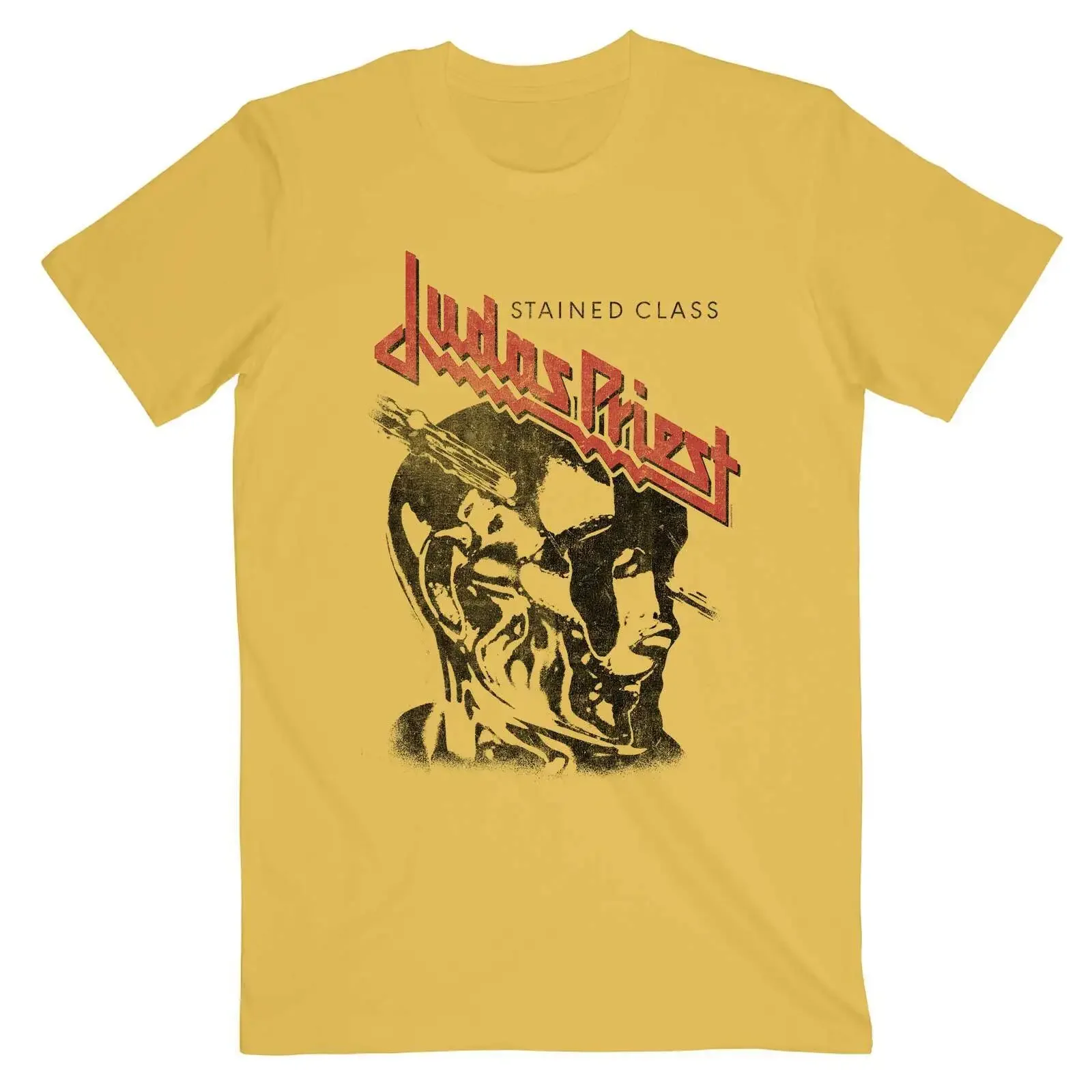 Judas Priest Stained Class Vintage Head Yellow T Shirt New Official