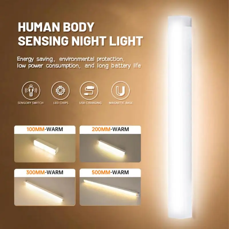 LED Night Light 10-50CM Motion Sensor Light Wireless USB LED Cabinet Closet Wardrobe Staircase Night Lamp Kitchen Bedroom Light