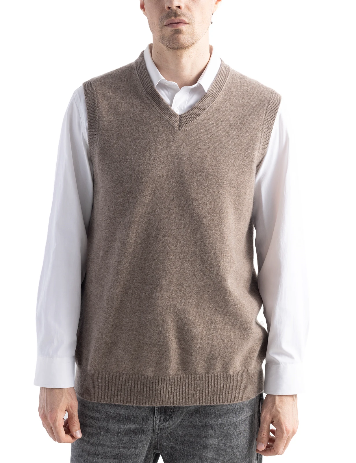 Men's Cashmere Knit Vest 100% Merino Wool Sweater for Mens Knit Vest Knitted Fall Winter Soft Sleeveless Top Warm Pullover Basic