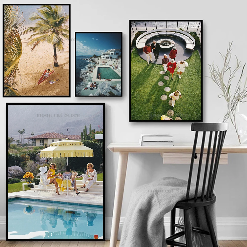 Slim Aarons Photography Palm Pool Party The Upper Class Society In 19th Century Canvas Painting Wall Pictures Retro Home Decor
