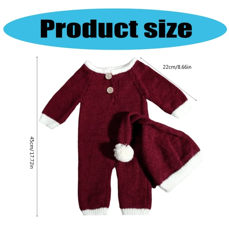 Newborn Photography Clothes Christmas Santa Hat Romper Set Baby Photo Accessory 40JC