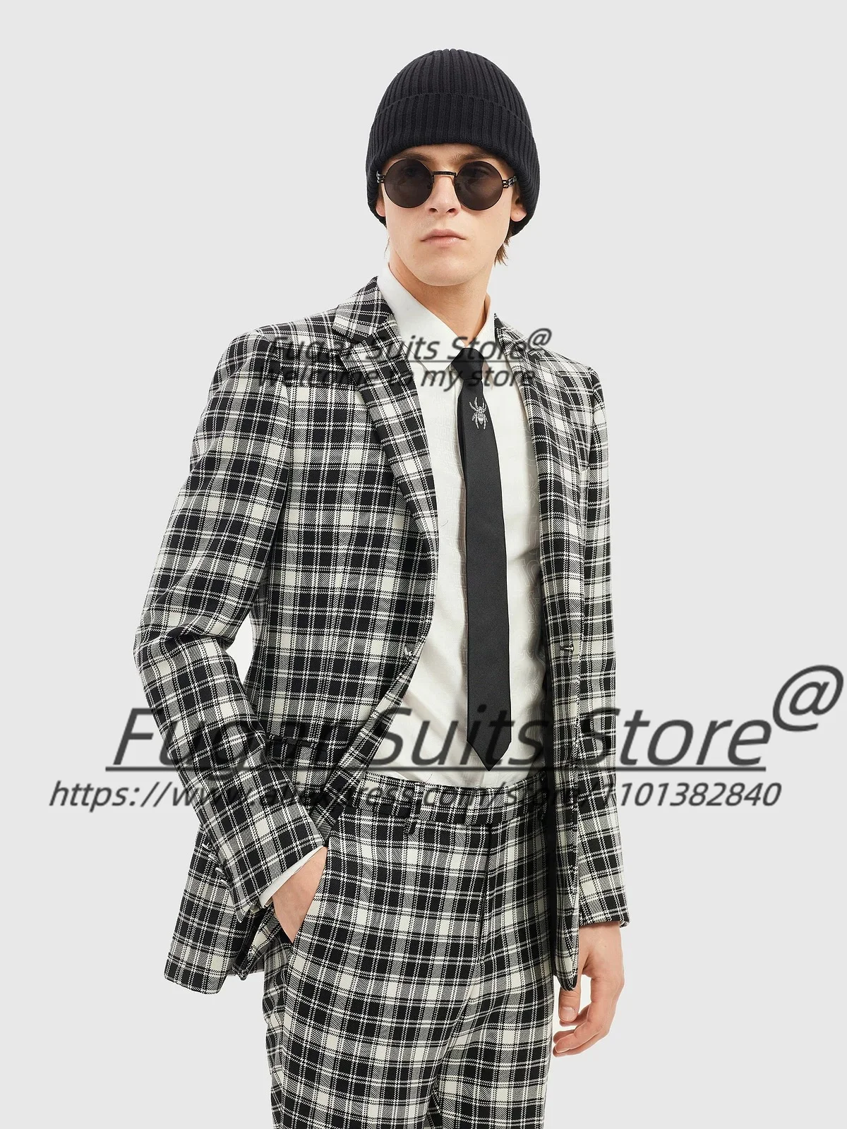 

Handsome Formal Plaid Men Suits Customied Slim Fit Notched Lapel Groom Wedding Tuxedos 2 Pcs Sets Male Prom Blazers Ropa Hombre