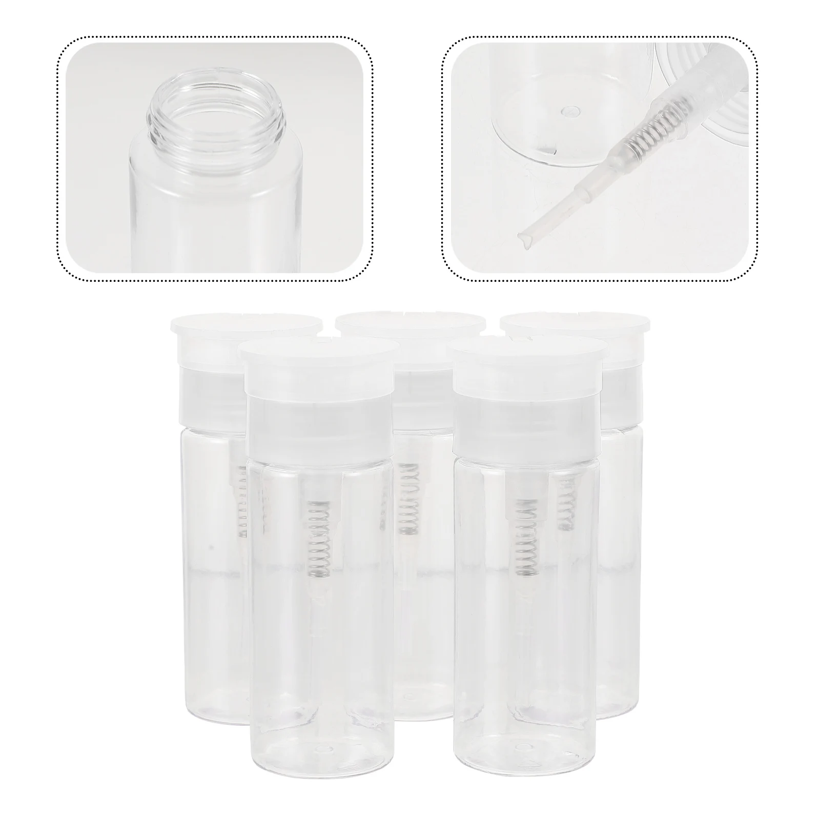 

5 Pcs Empty Nail Polish Remover Bottles Durable PP Lightweight Travel Press Dispenser Reusable Strong Spring Long Tube Beauty