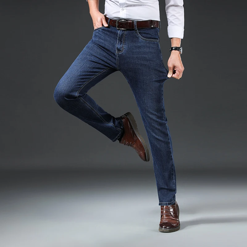 Men's Stretch Jeans Regenerated Cellulose Blend Soft Breathable Denim Pants Business Casual Straight Leg Classic Trousers 2026