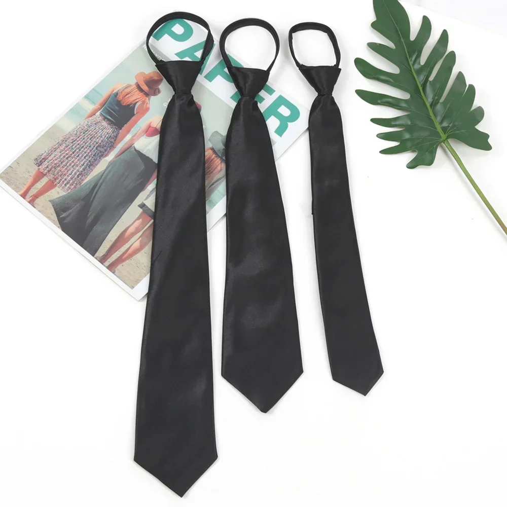 Nowe krawaty damskie z zamkiem błyskawicznym Czarny Retro Jedwabisty Wąski Męski Krawat na Szyję Smukła Gładka Muszka Koreański Styl Prosty Elegancki Uniwersalny Modny Krawat