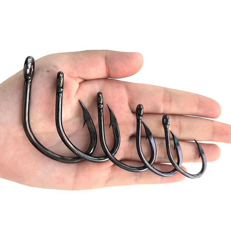 

High Quality Super Durable 8090 Nickle Plated Antirust coating Hi Carbon Steel tuna Fishing Barbed Hooks With Eyes Jig Hooks