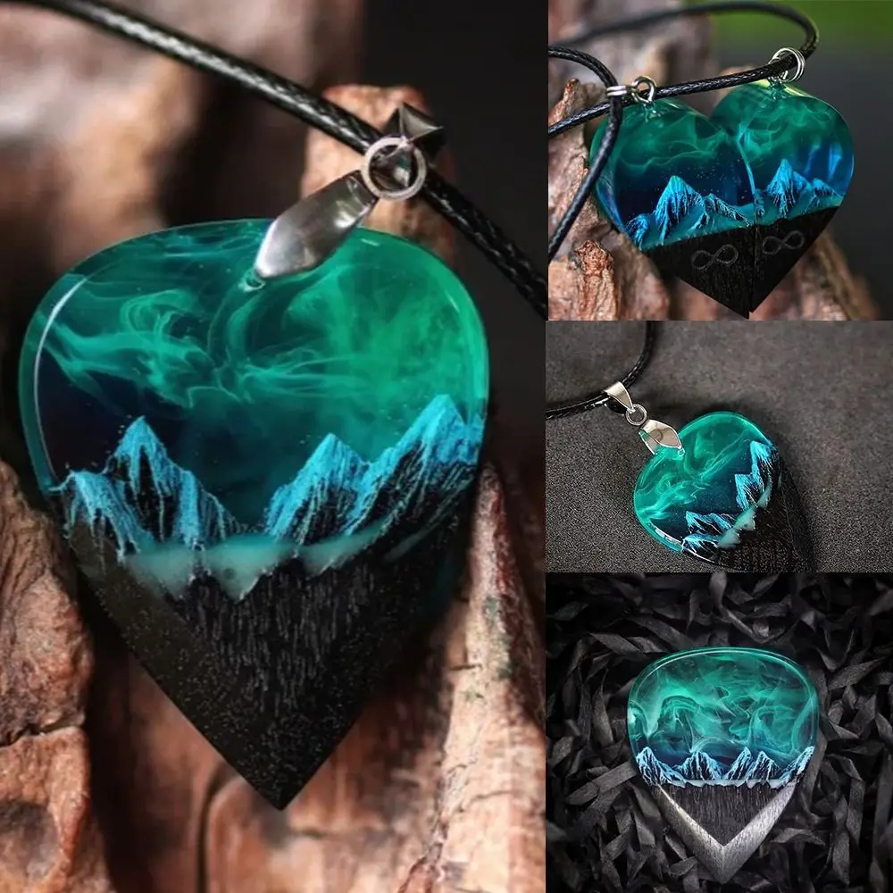 Creative Presents Guitar Pick Necklace Handmade Retro Resin Guitar Pick Resin Heart Necklace Heart Mountain Pendant