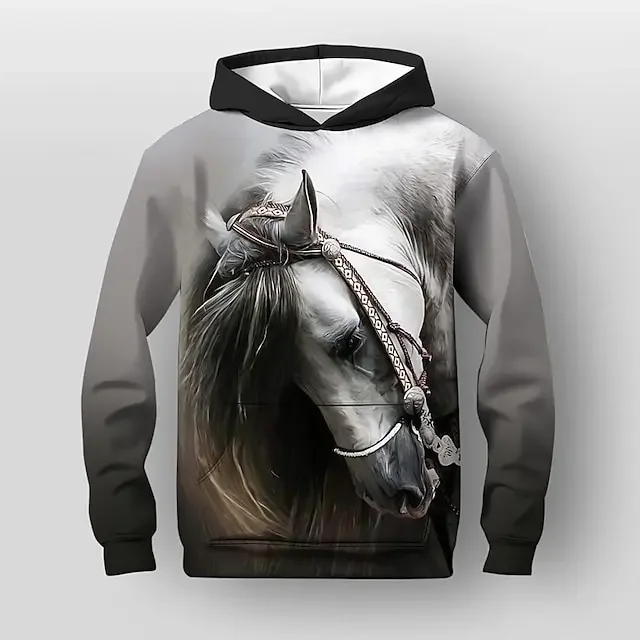 Boys 3D Graphic Animal Horse Hoodie Long Sleeve 3D Print Spring Fall Winter Fashion Streetwear Cool Polyester Kids 3-12 Years