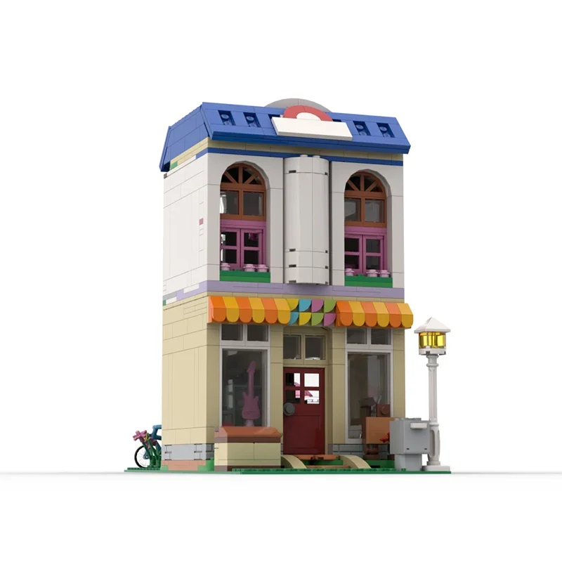 Stad Street View Model MOC Bouwstenen Muziekinstrument Winkel Modulaire Technologie Geschenken Vakantie Monteer Kinderen Speelgoed Pak