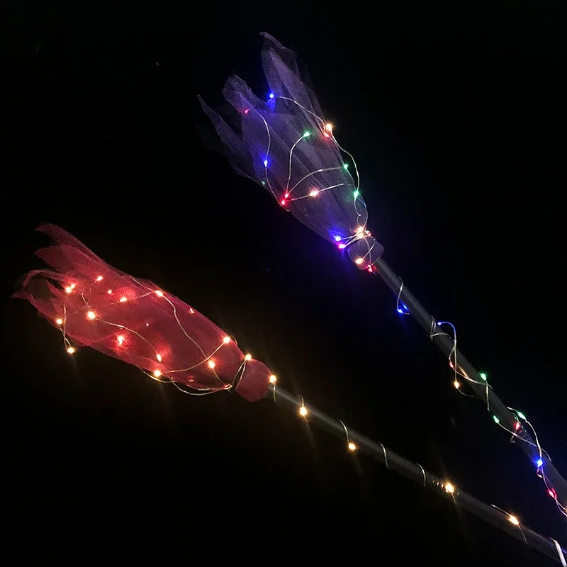5 colors Halloween Witch Decor Broom Props Halloween Children Gifts LED Light Gauze Witch Broom Halloween Party Decoration
