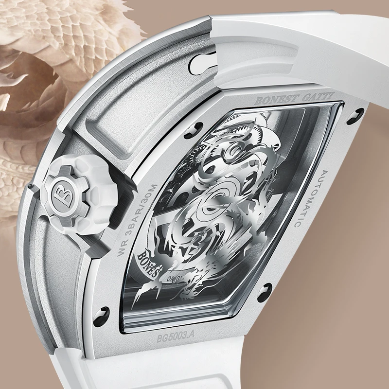 

BONEST GATTI Skeleton Watches Year Of The Dragon Gift Boyfriend German Watch Man Automatic Watch Skeleton Wristwatch