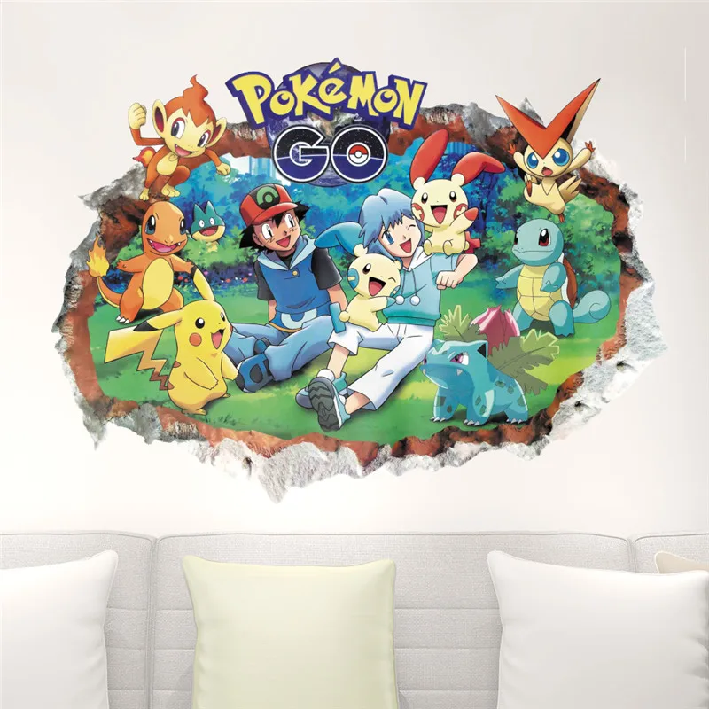 Cartoon Pikachu Wall Sticker For Kids Room Living Room Bedroom Wall Decoration Kids Gifts Door Sticker Cute Posters