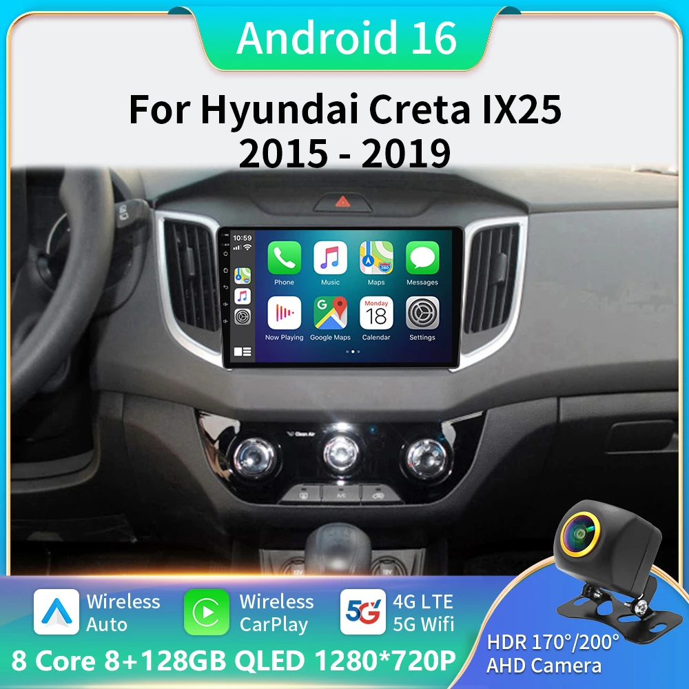 

Android 16 For Hyundai Creta IX25 2015 - 2019 Car Radio Navigation GPS Multimedia Player Stereo WiFi+4G Carplay Auto BT DSP