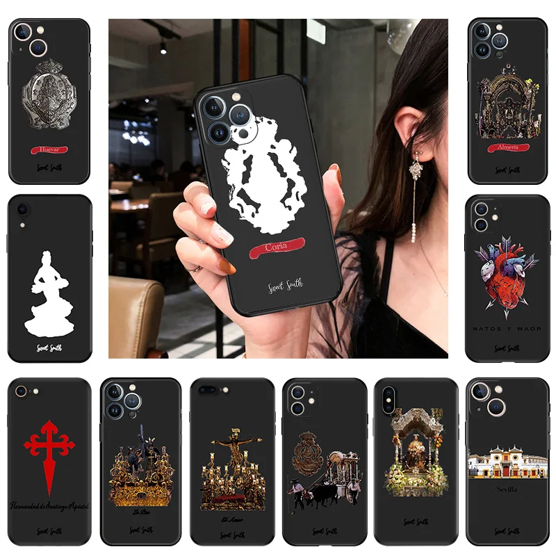 Phone Case For iphone 16Plus XR XSMax 15 14 13 12 11 16 Pro Max Mini 7 8 Virgin Mary Jesus Church Black Soft Protective Cover