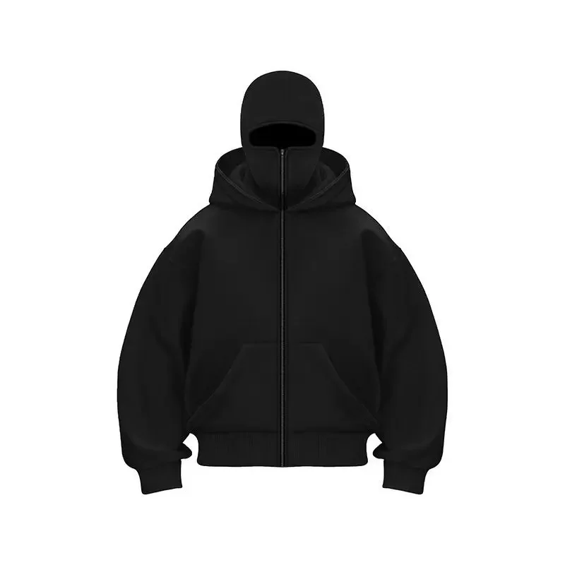 Men Winter Zipper Hooded Sweatshirt Soft Fleece Jacket With Hoodie Mask Women Windbreaker  Casual Outwear Loose Sports Coat Tops