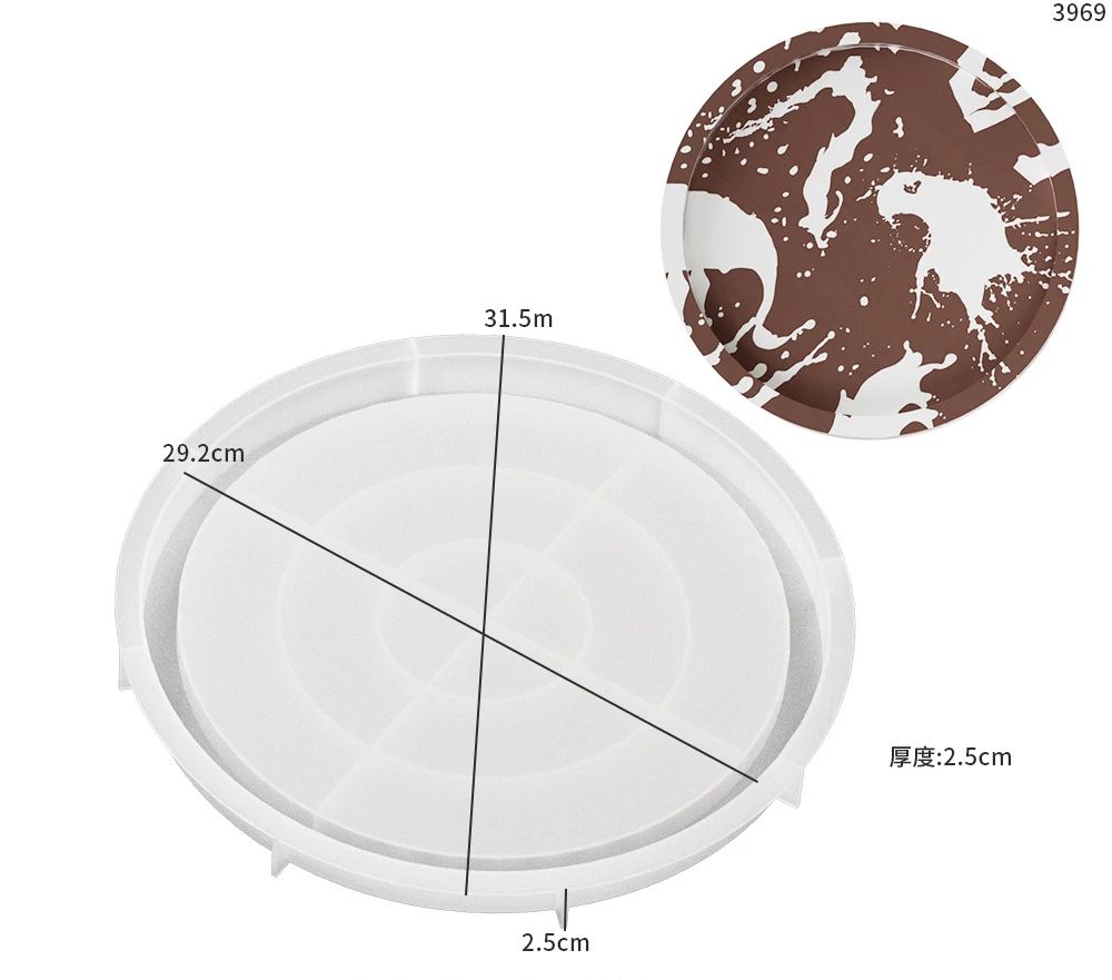 Large Round Serving Tray Mold with Edges for DIY