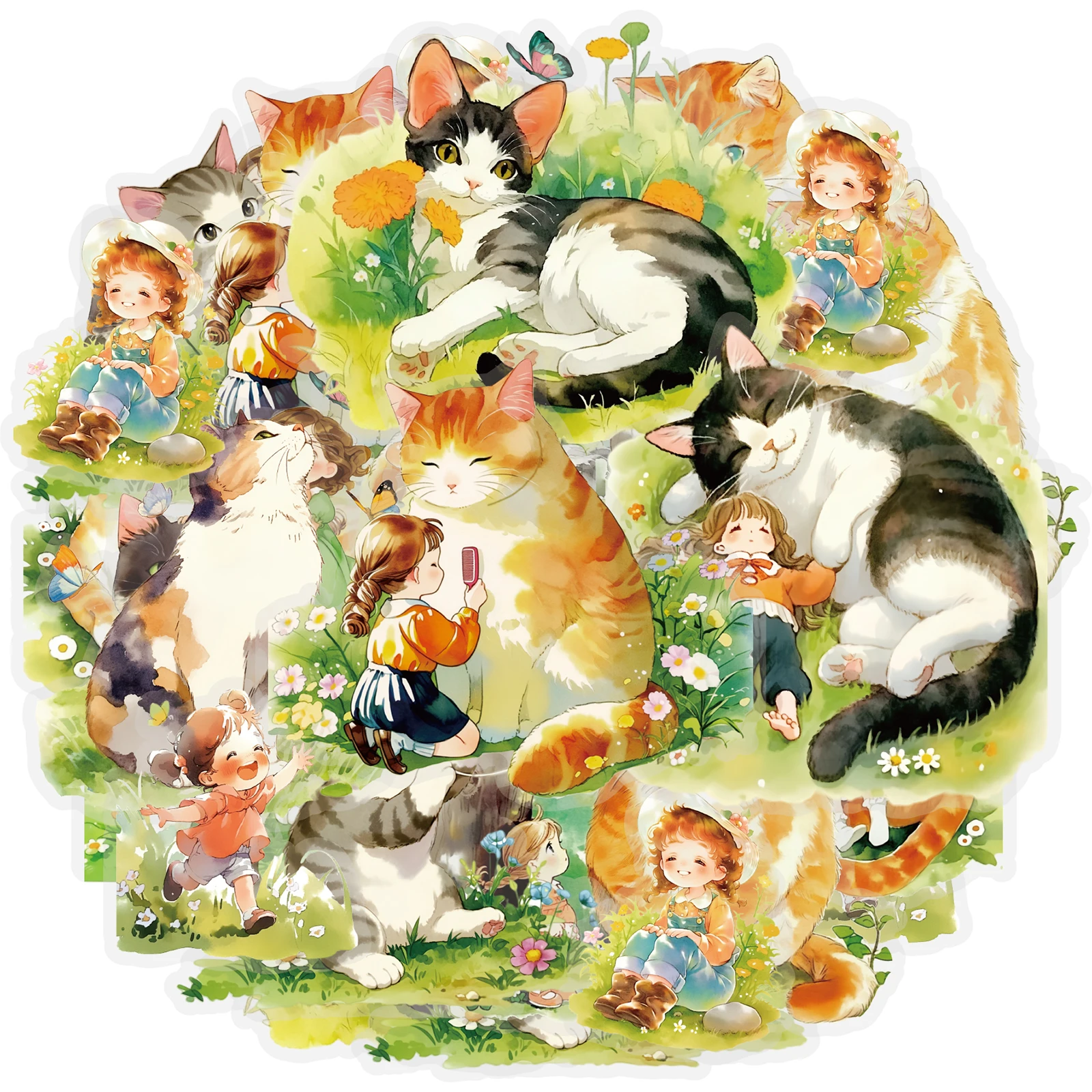 

Etori Life Cat Fairy Tale Cute Baby and Cat Stickers 10Pcs Watercolor Healing Style Journal Decoration Stickers for Laptop, Water Bottle, Suitcase, Phone Stickers, Photo Album, Desk Decoration Accessories, Handmade Scrapbook Supplies, Children's Gift Pape