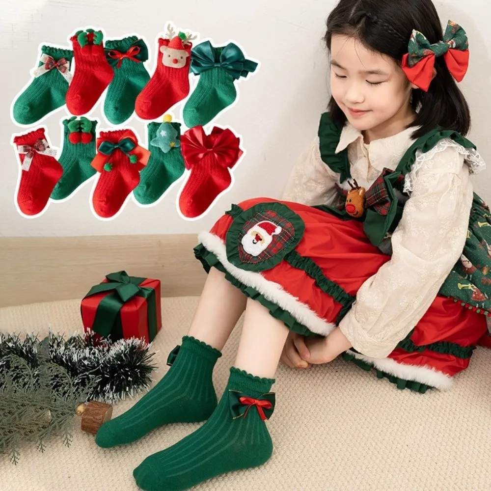 

New Bow Calf Sock Red Green Cotton Leg Warmers Christmas Hosiery